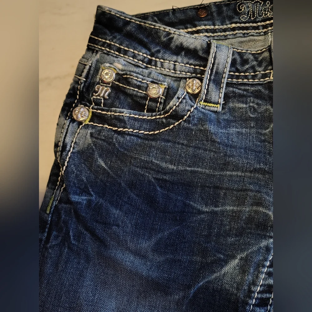 Miss Me Denim Bermuda Shirts With Embroidered Rhinestone Pockets Size 12 Girls